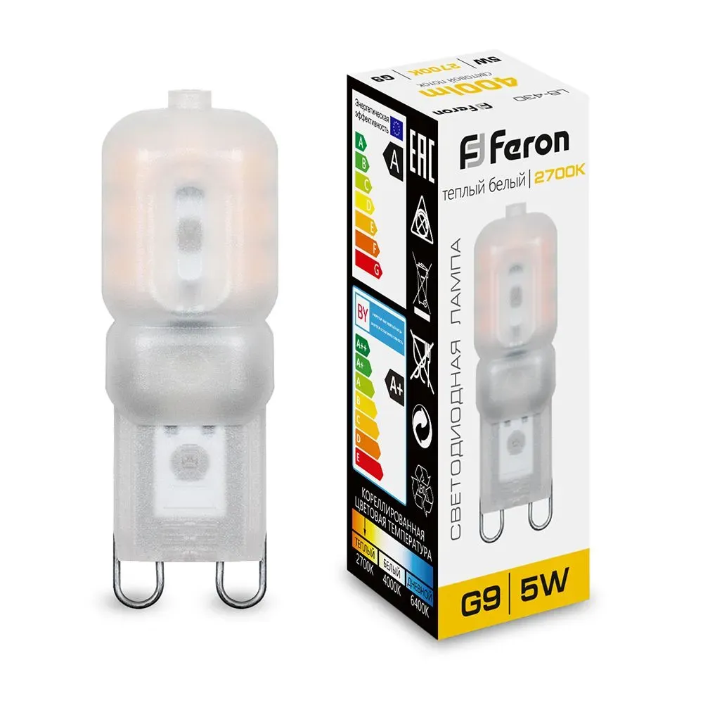 Лампа светодиодная LED 5вт 230в G9 теплый капсульная FERON 25636
