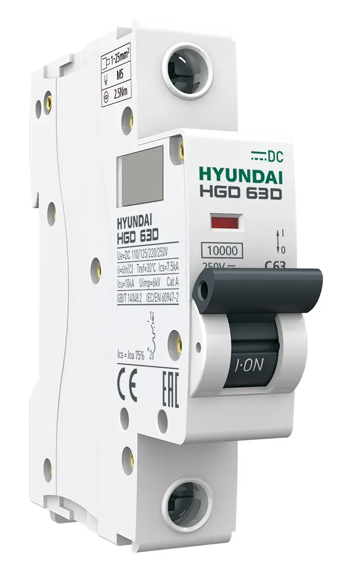 Выключатель автоматический модульный двухполюсный 6А C 10кА DC Standard HGD HD Hyundai Electric HGD63D2PMCS0000C00006_C