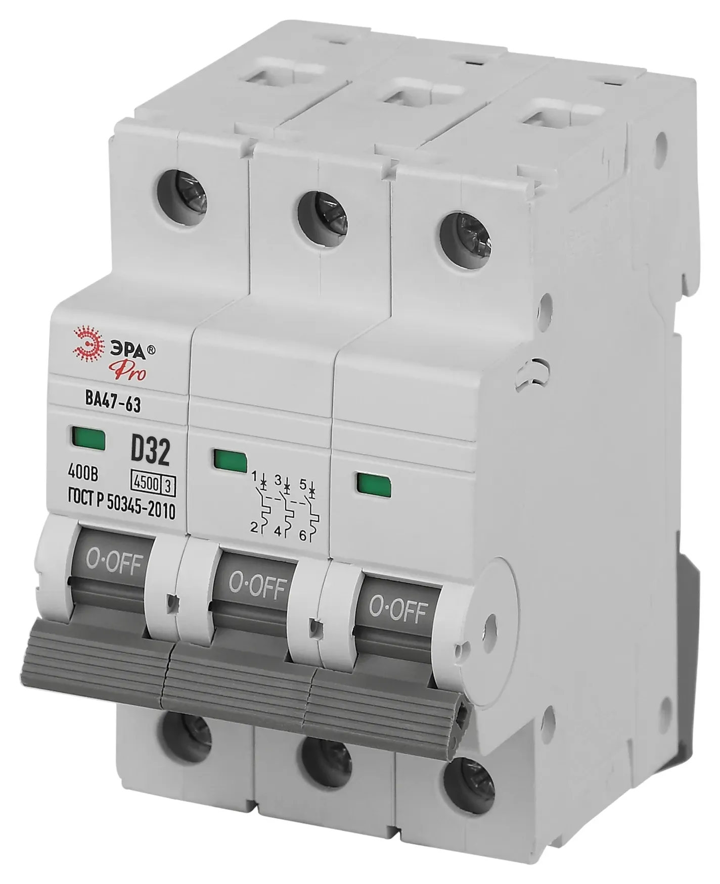 Выключатель автоматический ва47-63 3p 32а кривая d 4,5ка pro va63-3p32d4.5 эра ЭРА Б0059480