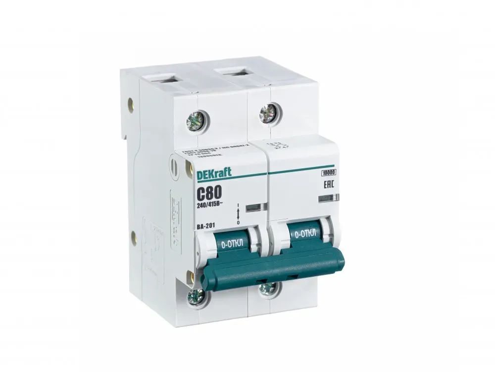 Выключатель автоматический двухполюсный 80А С ВА-201 10кА SE (Dekraft) 13005DEK