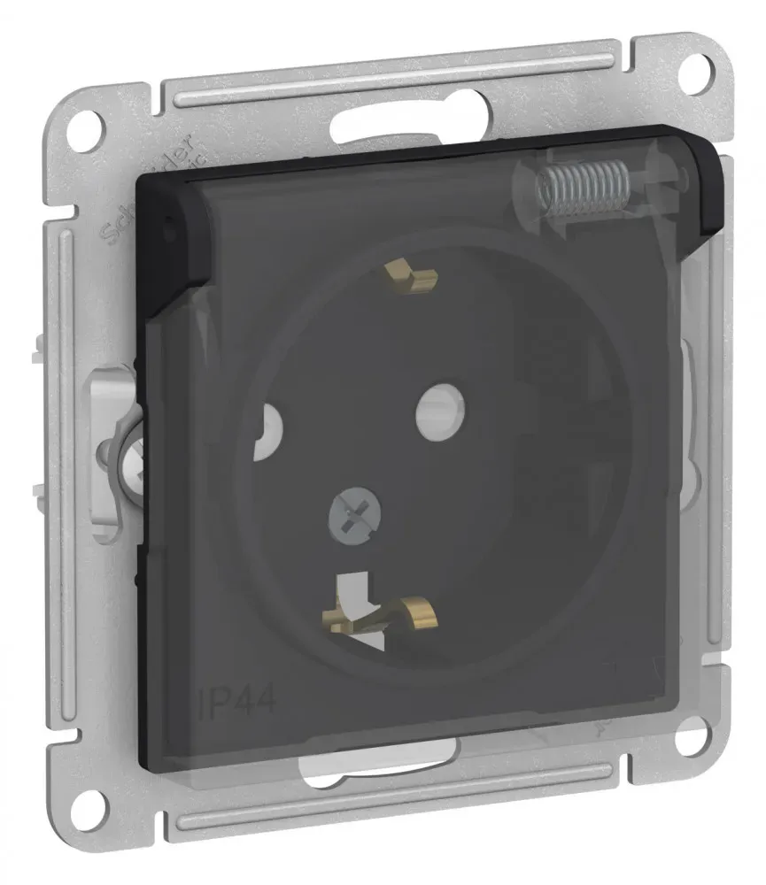 ATLASDESIGN AQUA РОЗЕТКА с заземл. со шторк с крышк., 16А, IP44, механизм, КАРБОН SE (Потенциал) ATN441046