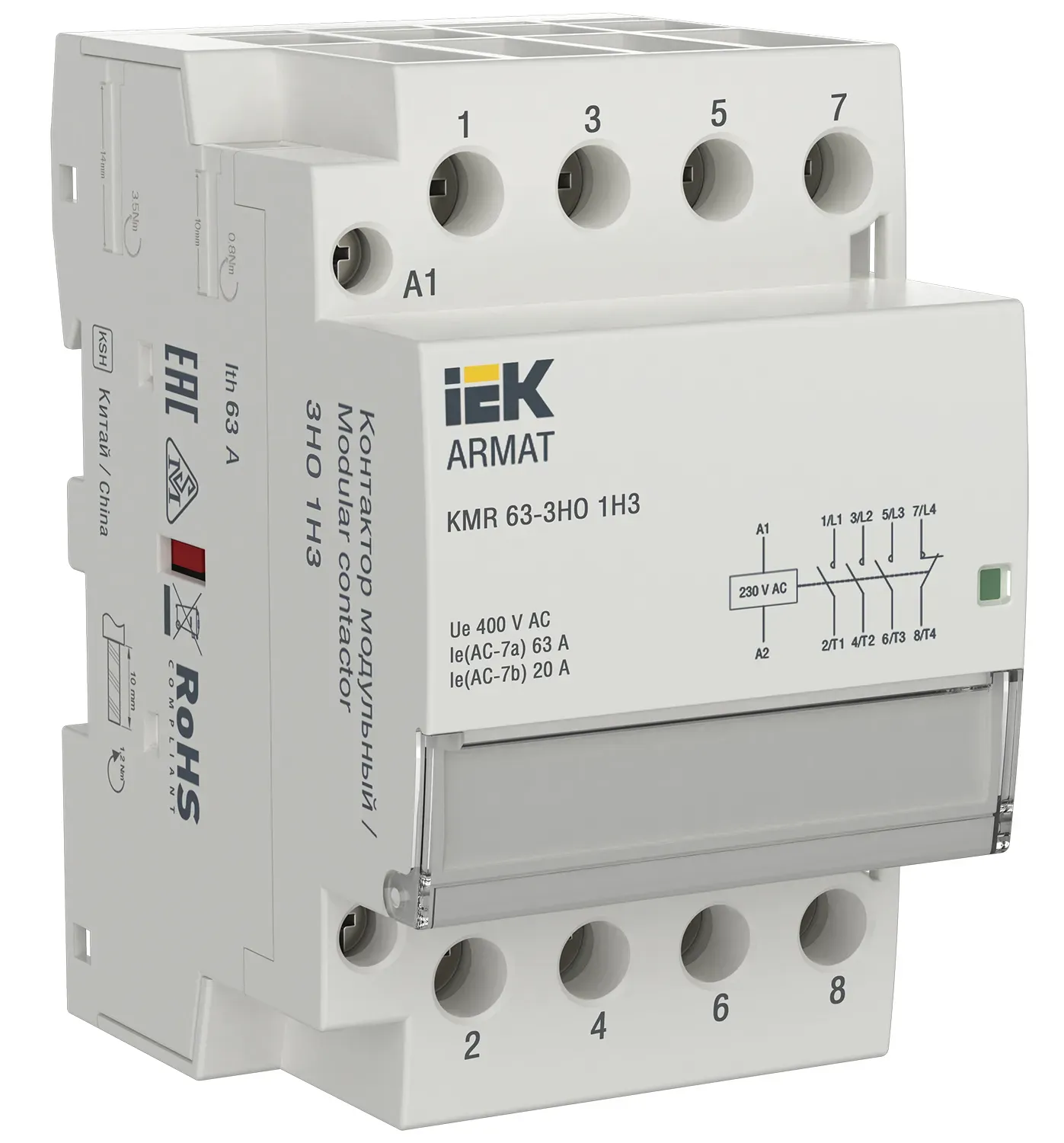 ARMAT Контактор модульный KMR 63А 230В AC 3НО 1НЗ IEK IEK AR-KMR10-063-31-230