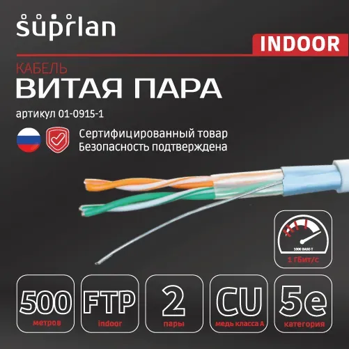 Витая пара Median FTP 5e 2x2xAWG24 Cu PVC In. 500м