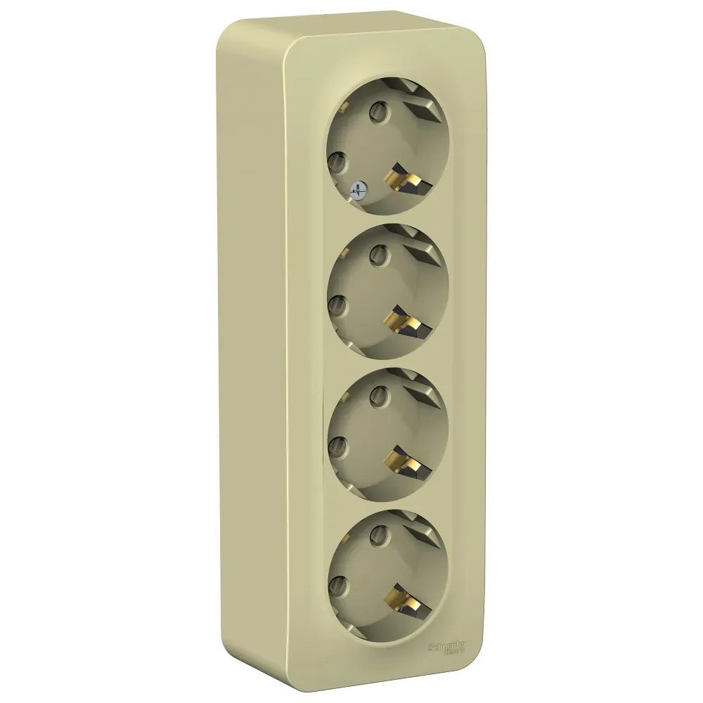 Розетка открытой установки BLANCA четырехпостовая с заземлением со шторками, с изолирующей пластиной, 16А, 250В, бежевый SE (Потенциал) BLNRA011417