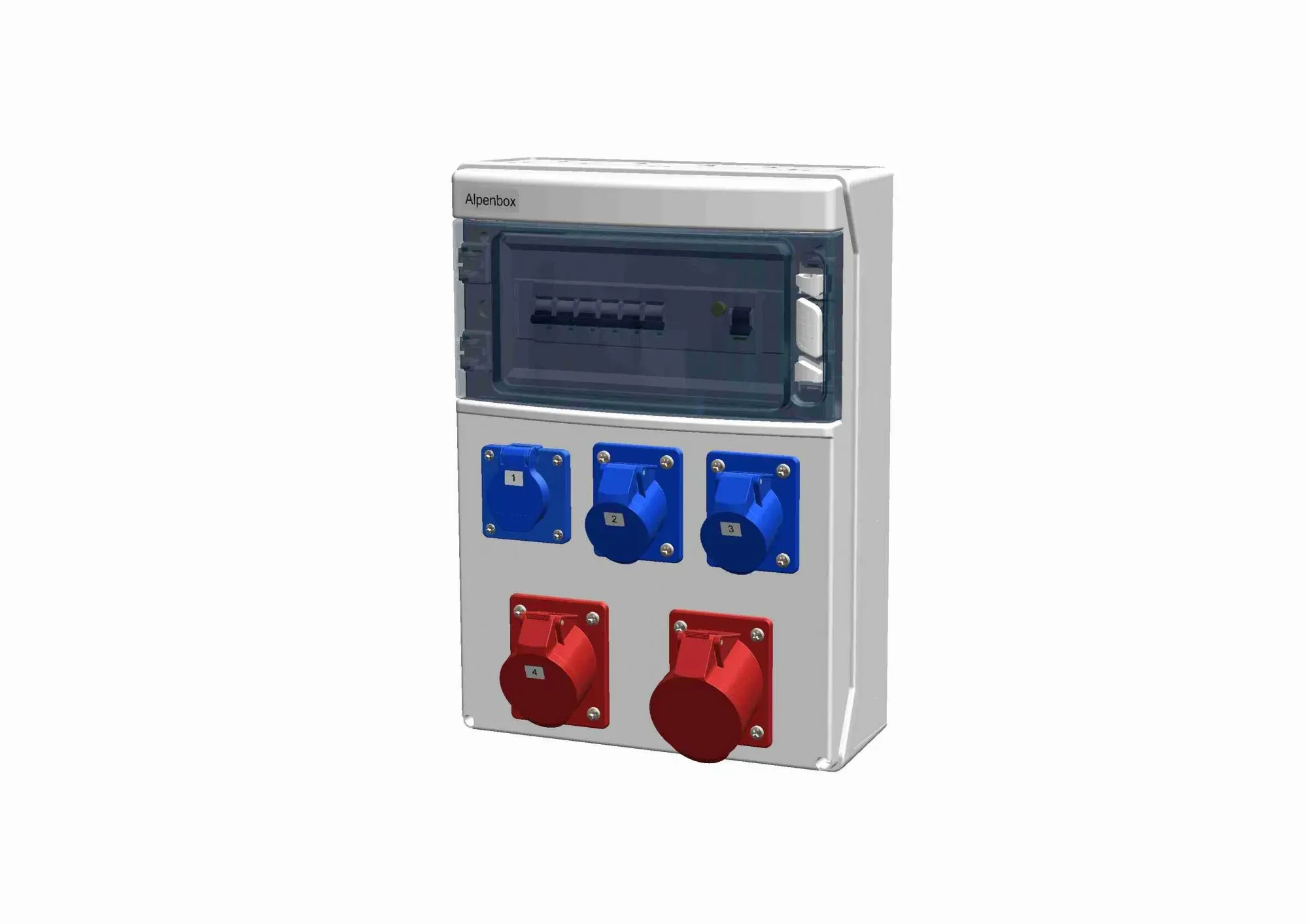 Устройство распределительное 00 1хSHUKO16А250В 1хСЕЕ16А3п 1хСЕЕ16А5п 1хСЕЕ32А5п с защитой, вход УЗО, 310x436x148, настенное, пластик, IP44 AlpenBox 00-00025525