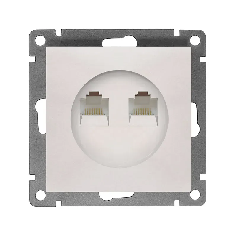 Розетка компьютерная двухместная серия Афина с/у, 1А, RJ45, жемчуг (еврослот) Универсал A1086-OBr
