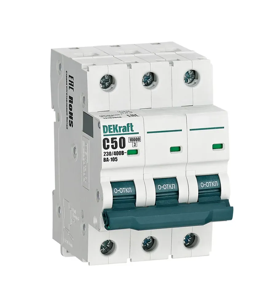 Выключатель автоматический 3P кривая C 50A 10кА ВА-105 SE (Dekraft) 13182DEK