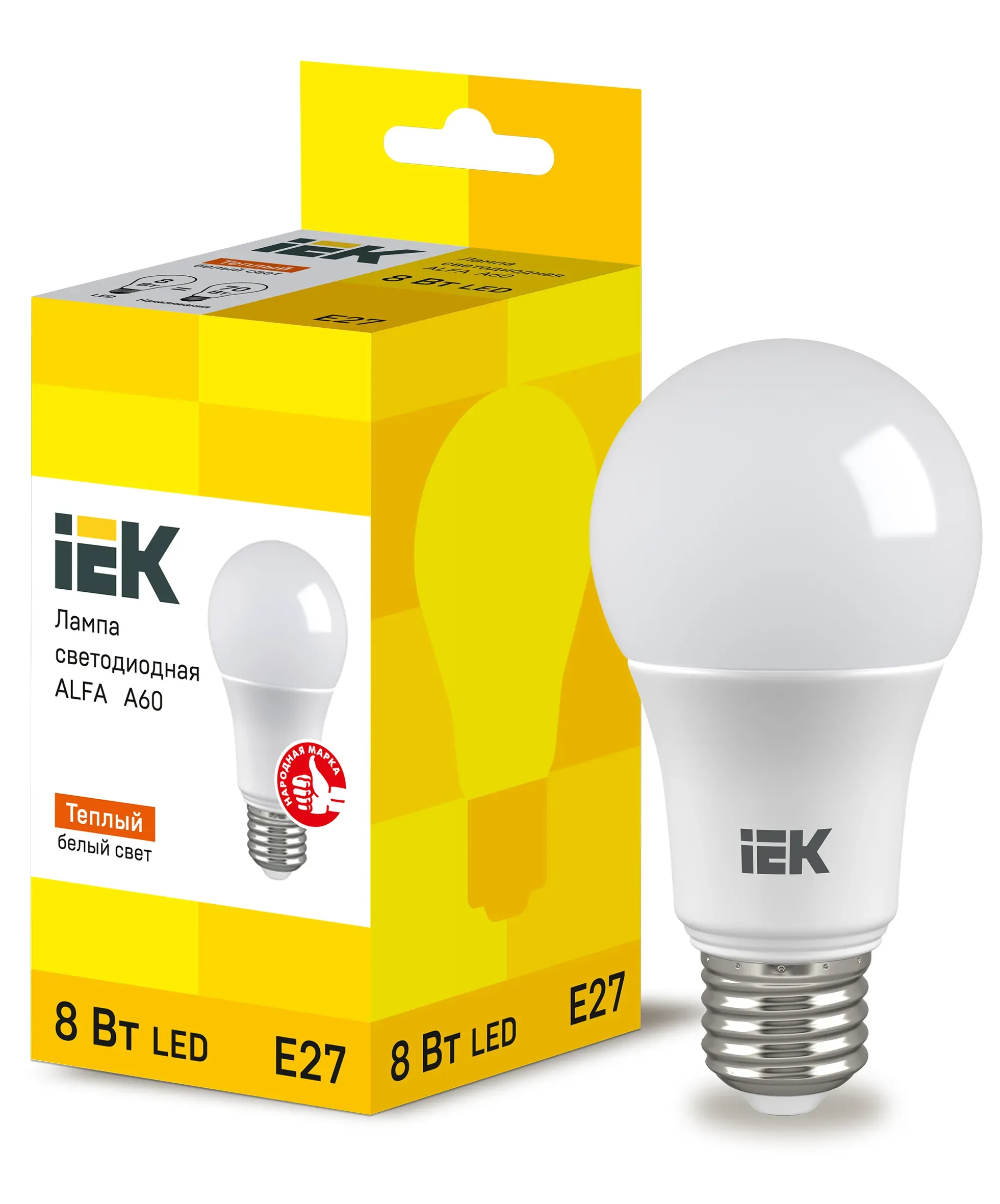 Лампа LED ALFA A60 груша 8Вт 230В 3000К E27 (6шт) IEK IEK LLA-A60-8-230-30-E27-6