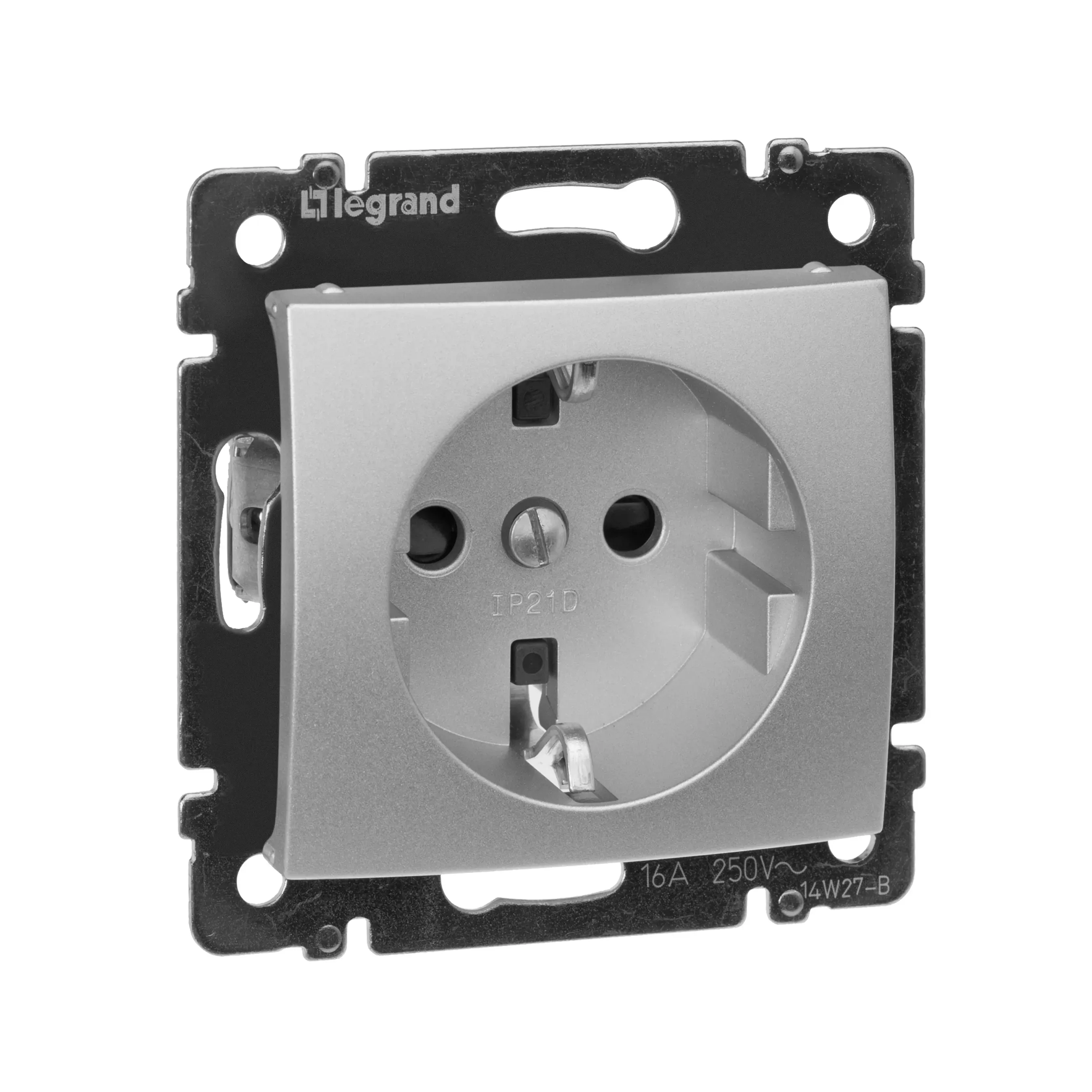 VALENA Розетка с заземлением со шторками в рамку алюминий LEGRAND 770121