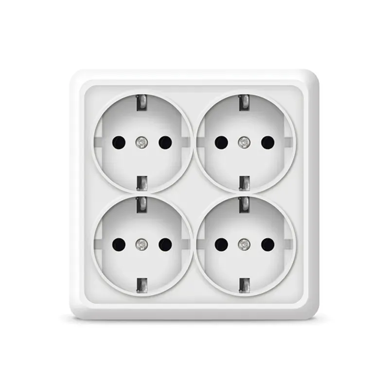 Розетка четырехместная квадратная   Олимп с/з, наружная, 16А, 220В, белая (еврослот) Универсал 1165