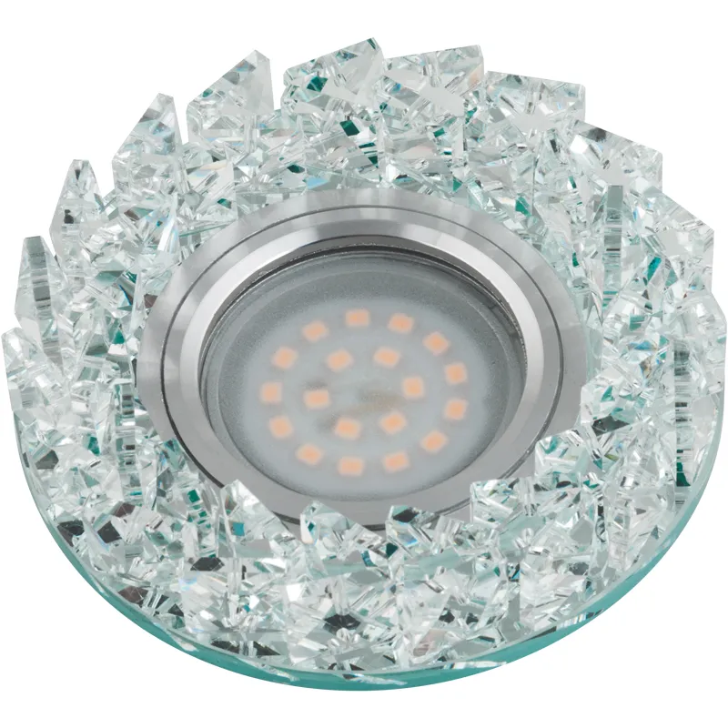 Светильник декоративный встраиваемый ''Peonia''. Без лампы, цоколь GU5.3. Основание металл, цвет хром. Отделка стекло, цвет прозрачный, DLS-P108 GU5.3 CHROME/CLEAR Uniel 10636