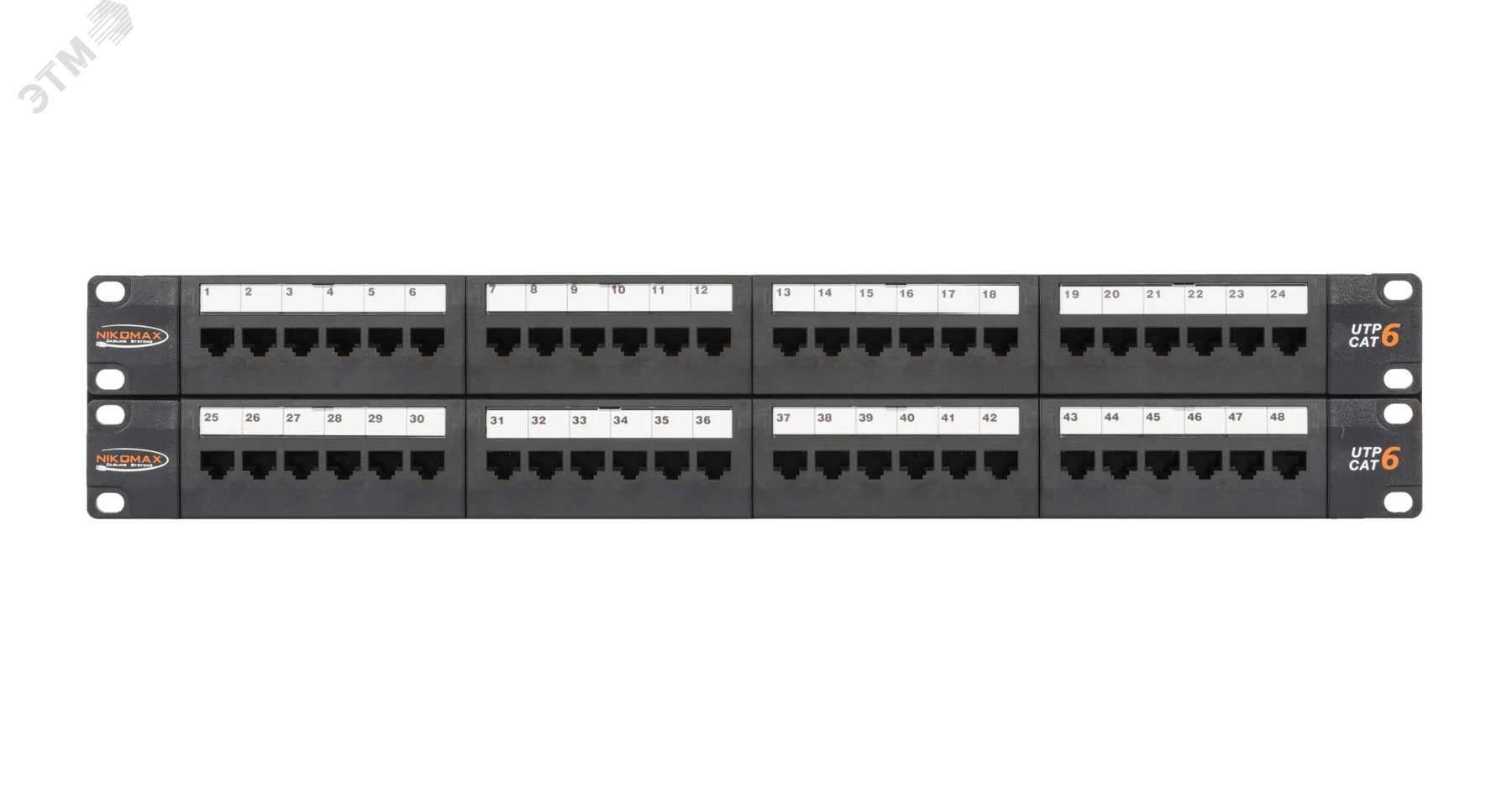 Патч-панель 19'' 2U 48 портов Кат 6 RJ45/8P8C UTP черная