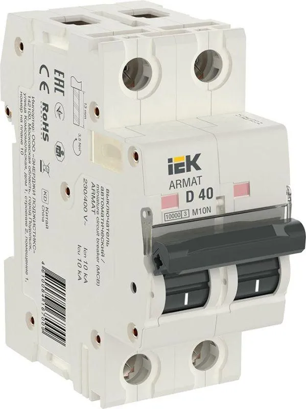 Armat выключатель автоматический двухполюсный d 40а m10n IEK AR-M10N-2-D040