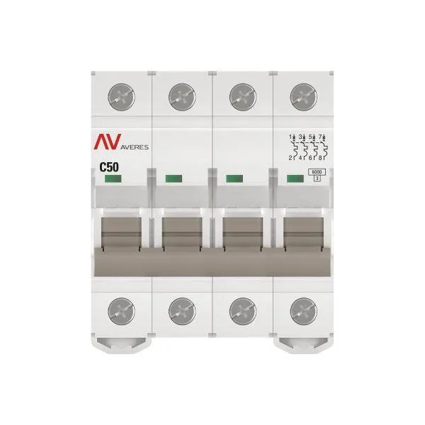 Выключатель автоматический av-6 4p 50a (c) 6ка averes EKF MCB6-4-50C-AV