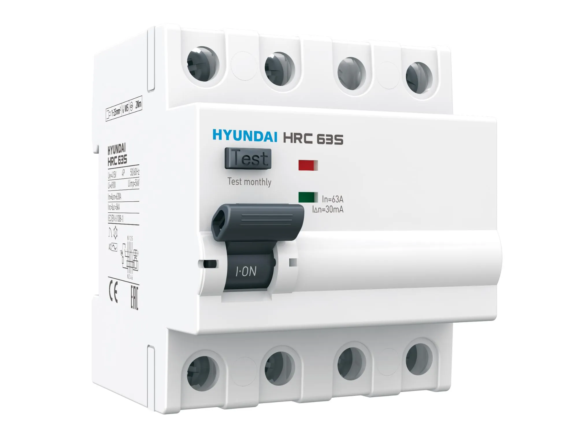 Выключатель дифференциального тока (УЗО) 4П 16А 30мА A Standard HRC HD Hyundai Electric HRC63S4PG4S0000C00016FC
