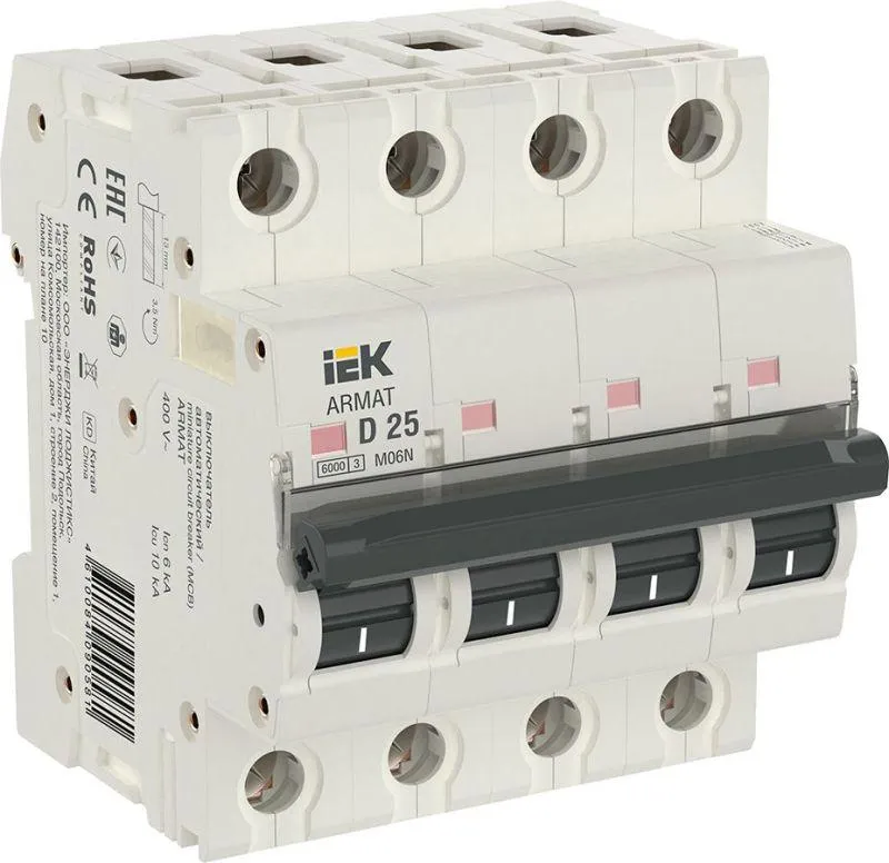 Armat выключатель автоматический четырехполюсный d 25а m06n IEK AR-M06N-4-D025
