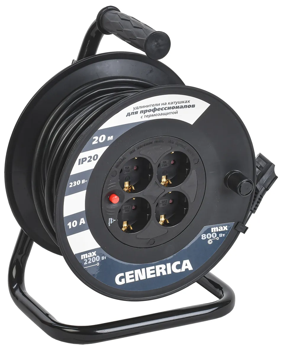 Удлинитель силовой  УК20 с термозащитой 4 места 2P+PE/20м 3х1.0мм2 GENERICA IEK WKP10-10-04-20-G
