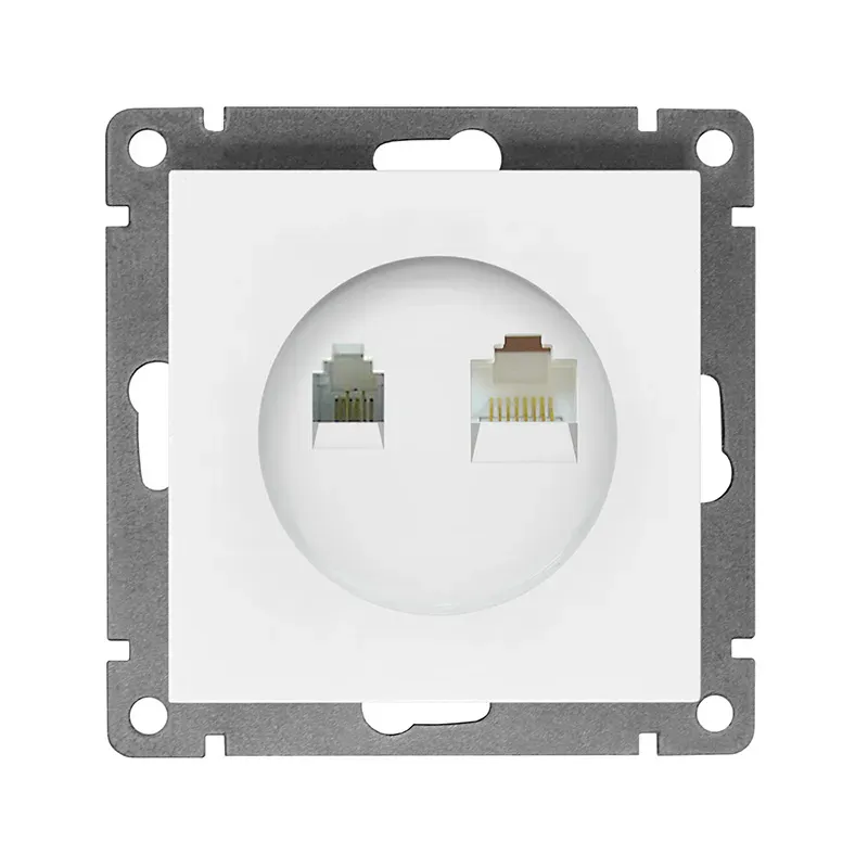 Розетка компьютерная+телефонная серия Афина, с/у, 1А, RJ45, RJ12, белая (еврослот) Универсал A0052