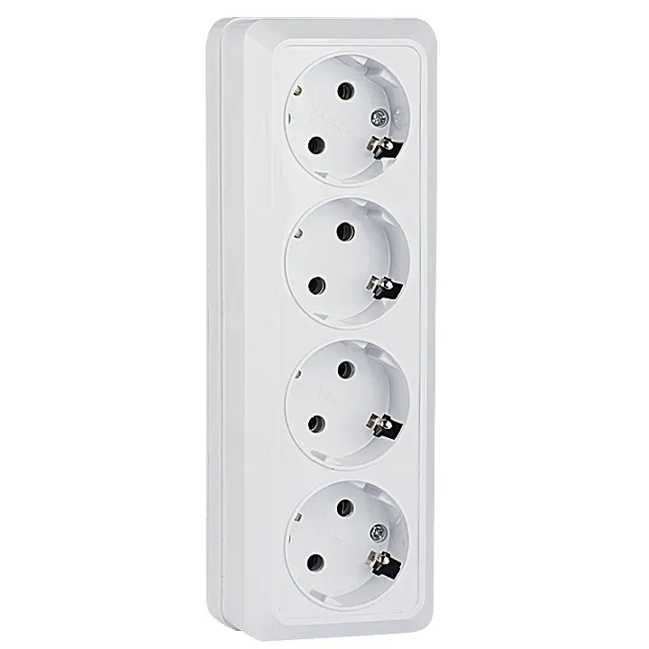 Розетка Рим 4-местная 16А с заземлением белая EKF ENR16-328-10