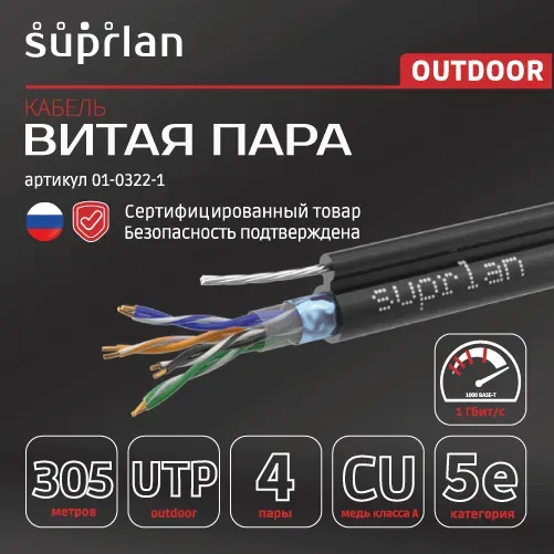 Витая пара Standard UTP 5e 4x2xAWG24 Cu PE Out. T-FG8 (трос) 305м