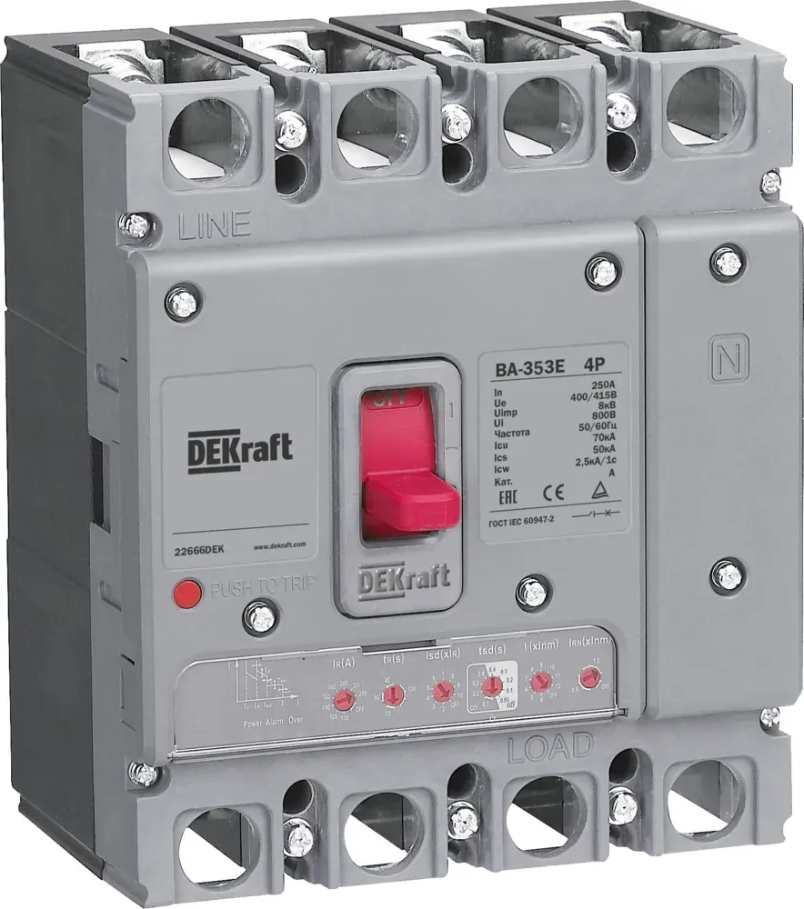 Силовой автоматический выключатель с электронным расцепителем 4P 160А 70кА ВА-353E SE (Dekraft) 22664DEK