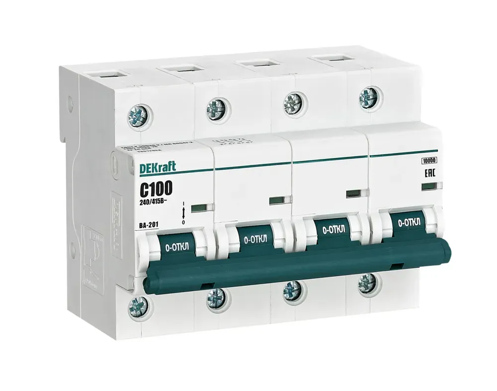 Выключатель автоматический четырехполюсный 100А С ВА-201 10кА SE (Dekraft) 13012DEK