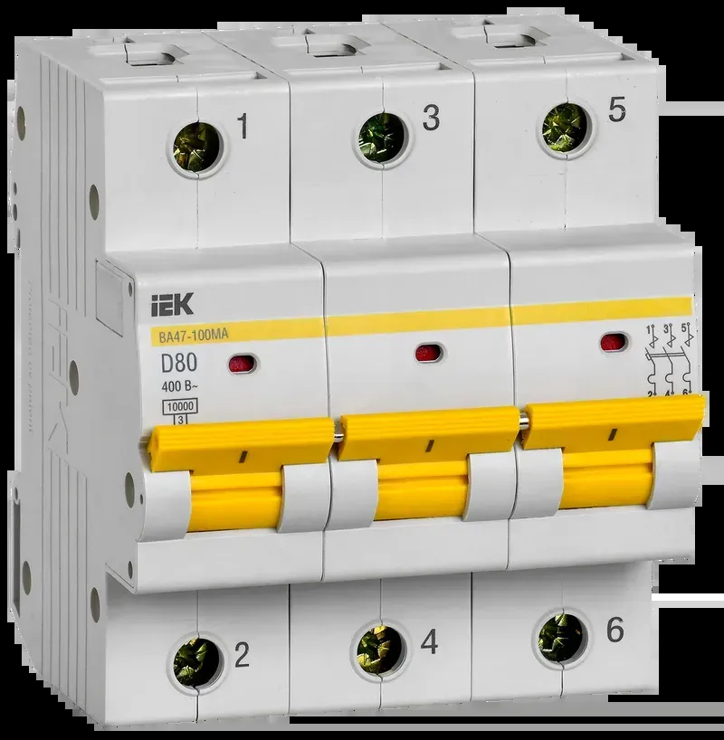 Автоматический выключатель ва47-100ма без теплового расцепителя 3p 80а 10ка d IEK MVA43-3-080-D