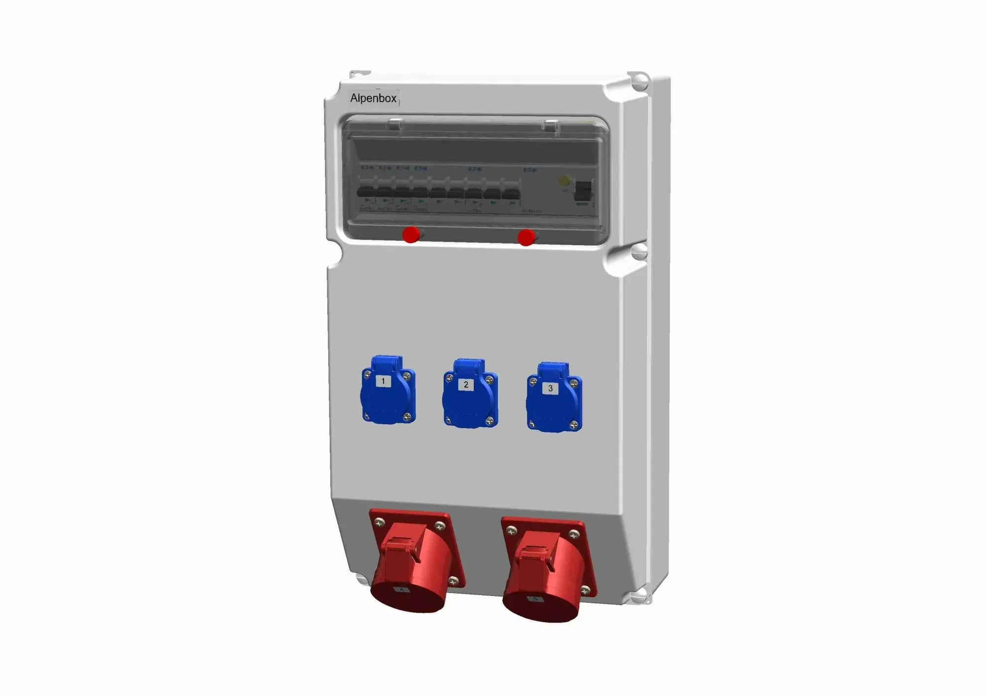 Устройство распределительное 00 3хSHUKO16А250В 2хСЕЕ32А5п с защитой, вход УЗО, 297x504x177, настенное, пластик, IP44 AlpenBox 00-00010798