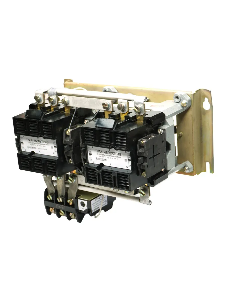 Пускатель электромагнитный ПМА-4600 УХЛ4 В, 380В, 4з+4р, 63А, реверсивный, с реле РТТ-221П 53,5-63,0А, IP00 Электротехник ET002226