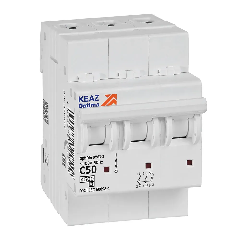 Выключатель автоматический трехполюсный 50а c 4,5ка ac optidin bm63-3c50-4,5-ухл3 КЭАЗ 326817