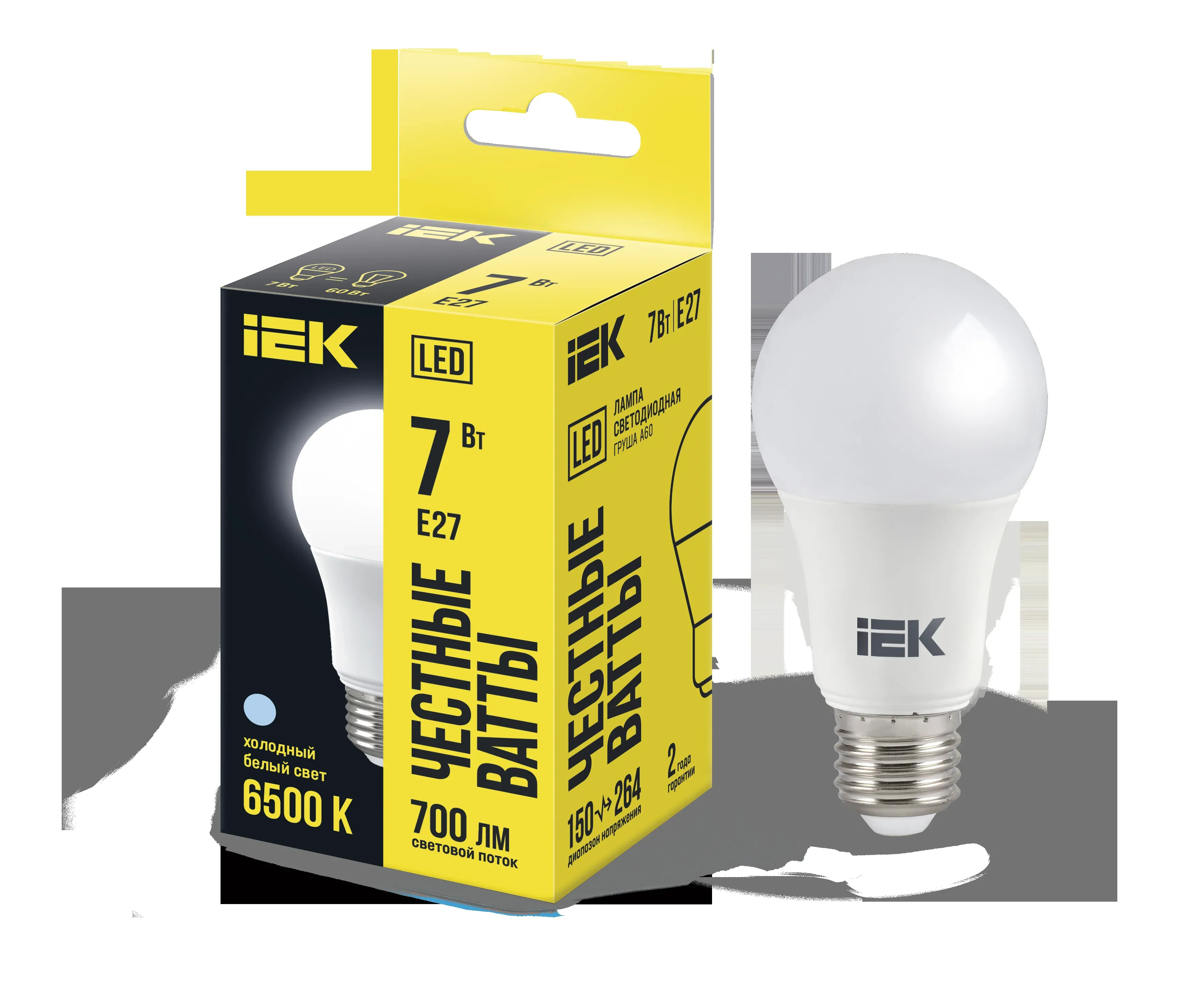 Лампа светодиодная a60 груша 7вт 230в 6500к e27 iek IEK LLE-A60-7-230-65-E27