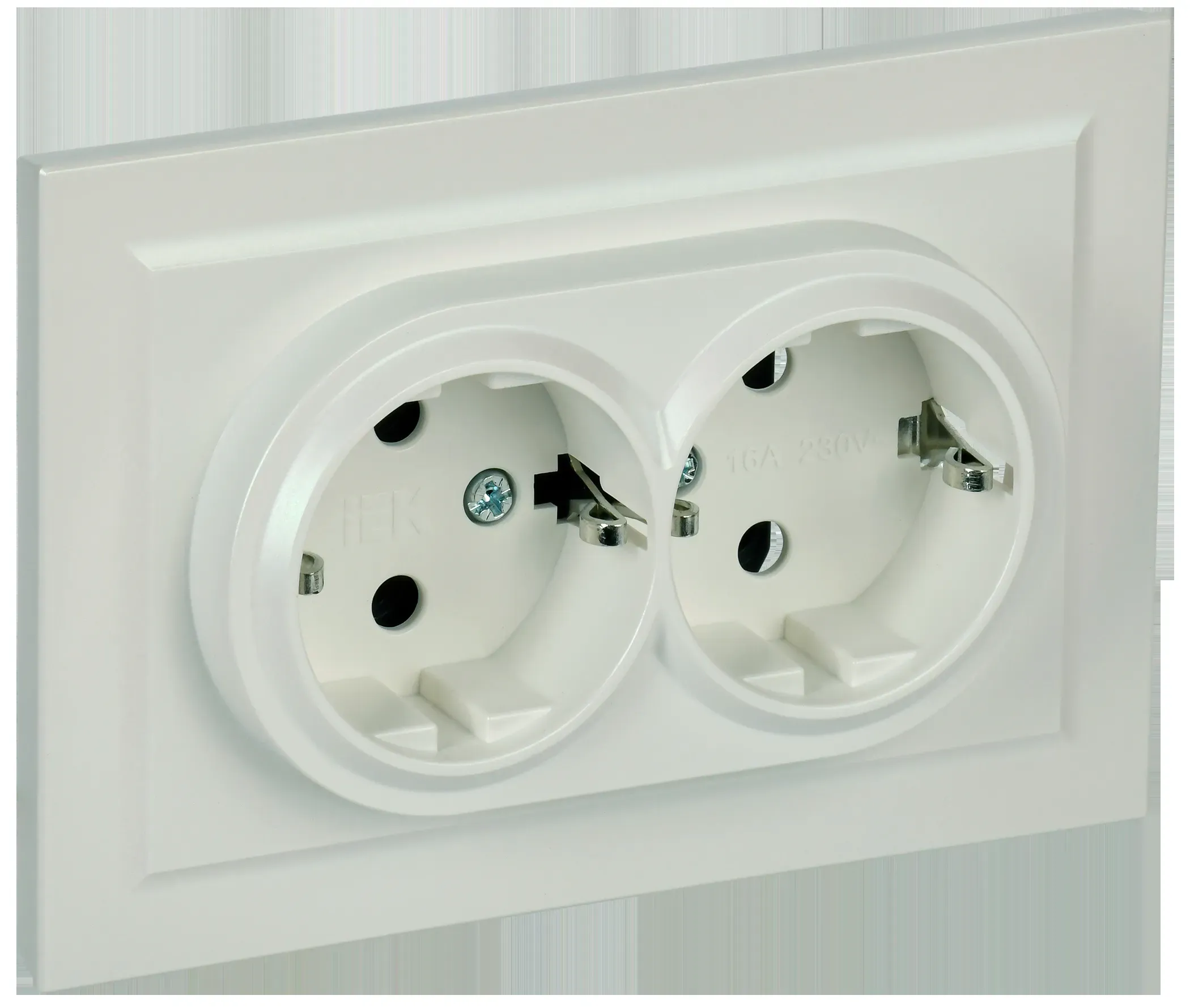 BRITE Розетка двойная с заземлением с защитными шторками 16А в сборе РСш12-3-БрЖ жемчуг IEK BR-R24-16-K36-F
