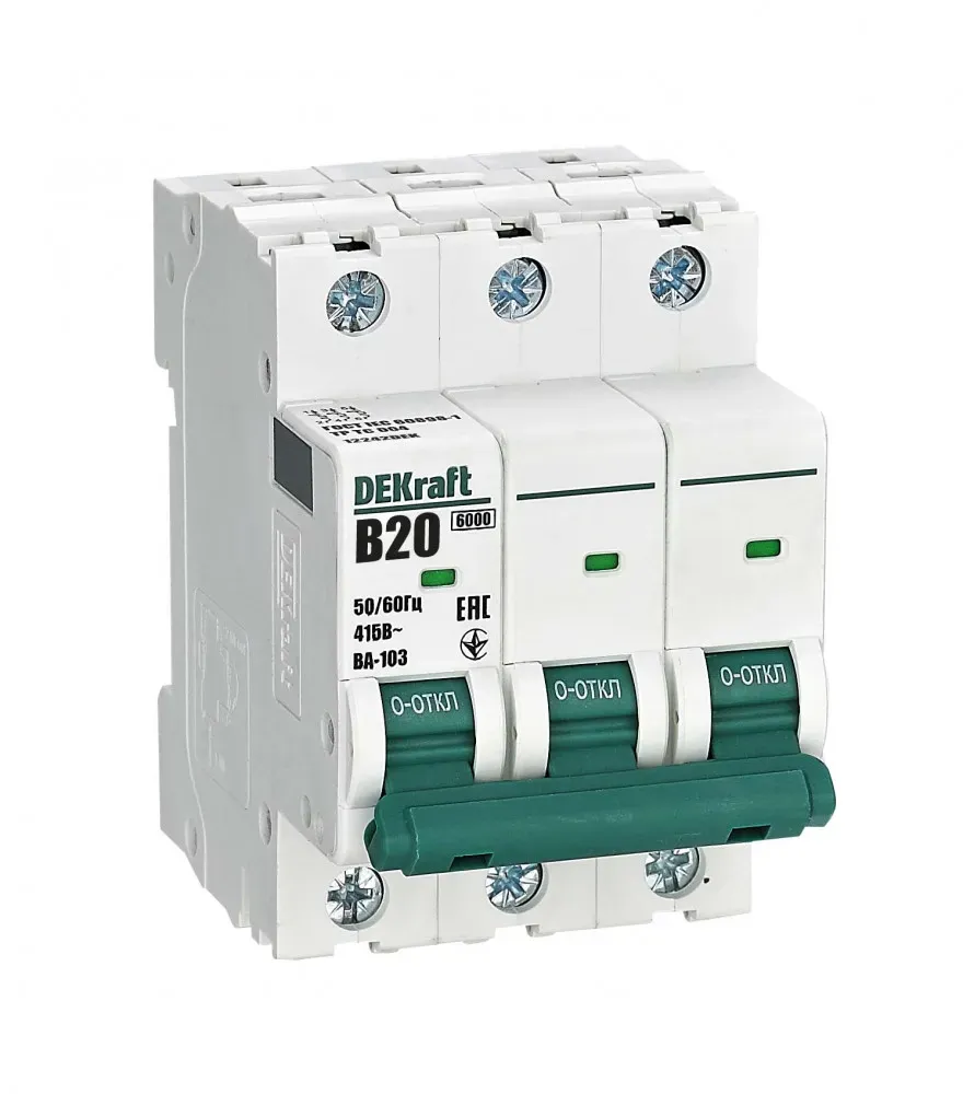 Выключатель автоматический 3Р 20А х-ка B ВА-103 6кА SE (Dekraft) 12242DEK