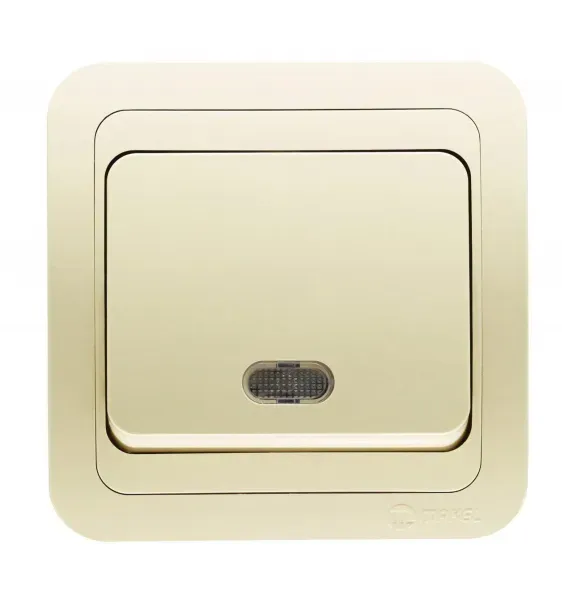 Выключатель одноклавишный, с подсветкой, бежевый Makel 25021