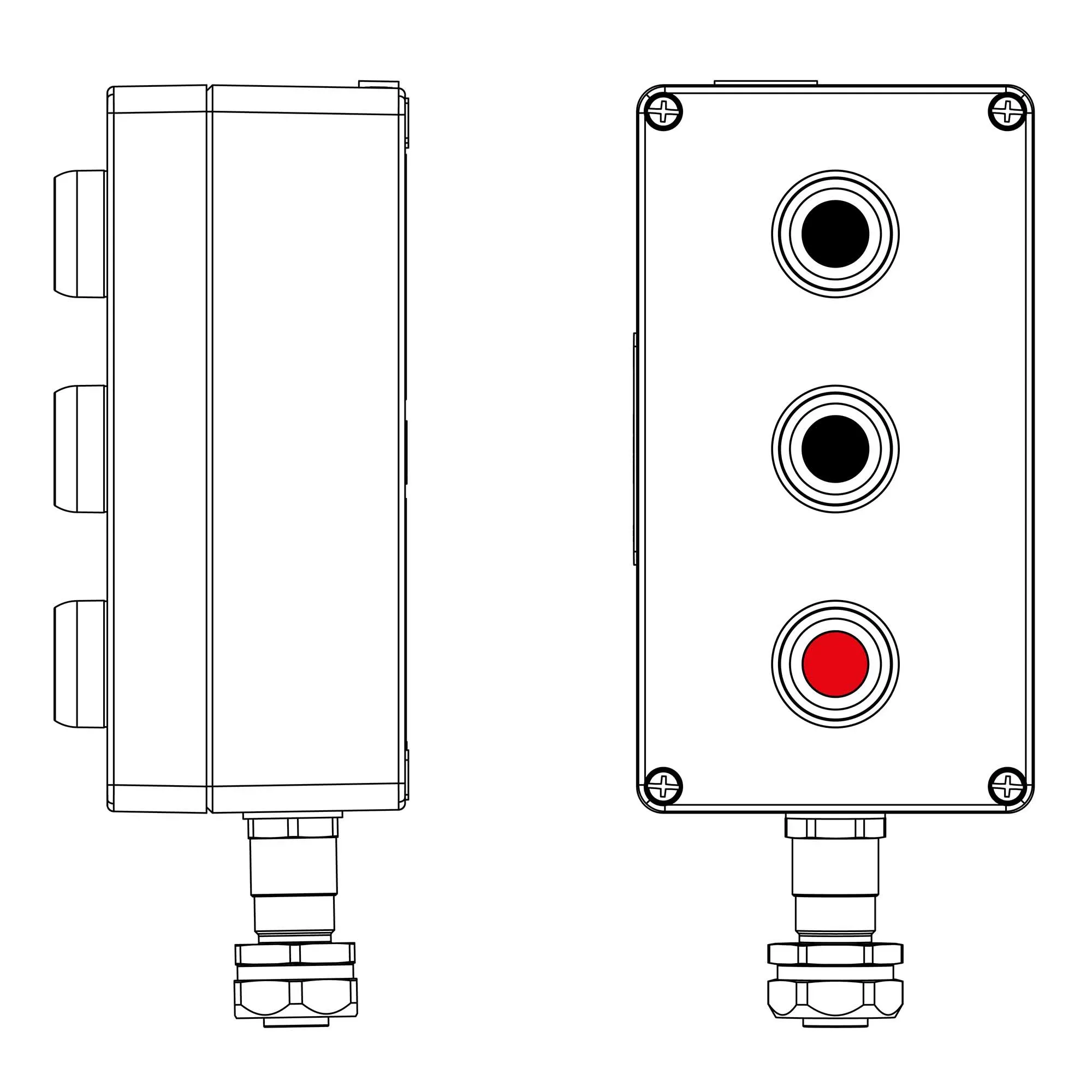 Взрывозащищенный пост управления из алюминия CPE-A-14-(2xP1B(11)-1xP1R(11))-1xKAEPM2MHK-20(C)1Ex d e IIC Т5 Gb / Ex tb IIIC T95°C Db IP66 DKC 2201.141.22.120G