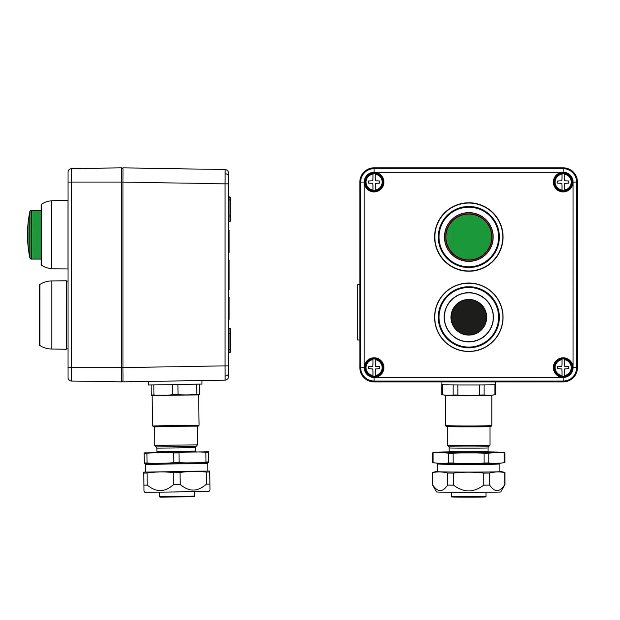Взрывозащищенный пост управления из алюминия CPE-A-12-(1xP1B(11)-1xLG(250))-1xKAEPM2MHK-20(C)1Ex d e IIC Т5 Gb / Ex tb IIIC T95°C Db IP66 DKC 2201.121.22.120P