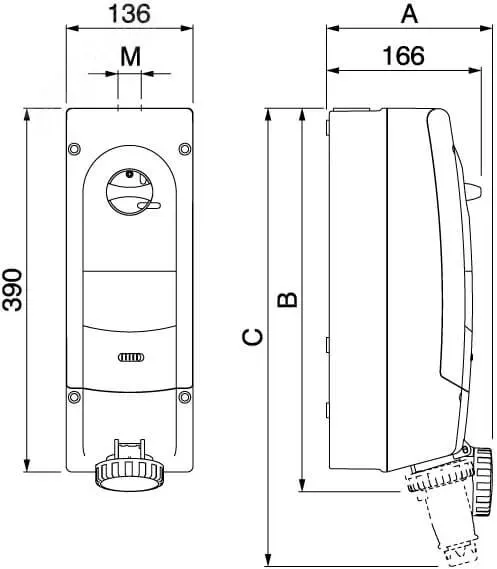 Розетка 3p+n+e 32а с узо 40а 30ма ip67 400в с механической блокировкой ДКС DIS5683287RW
