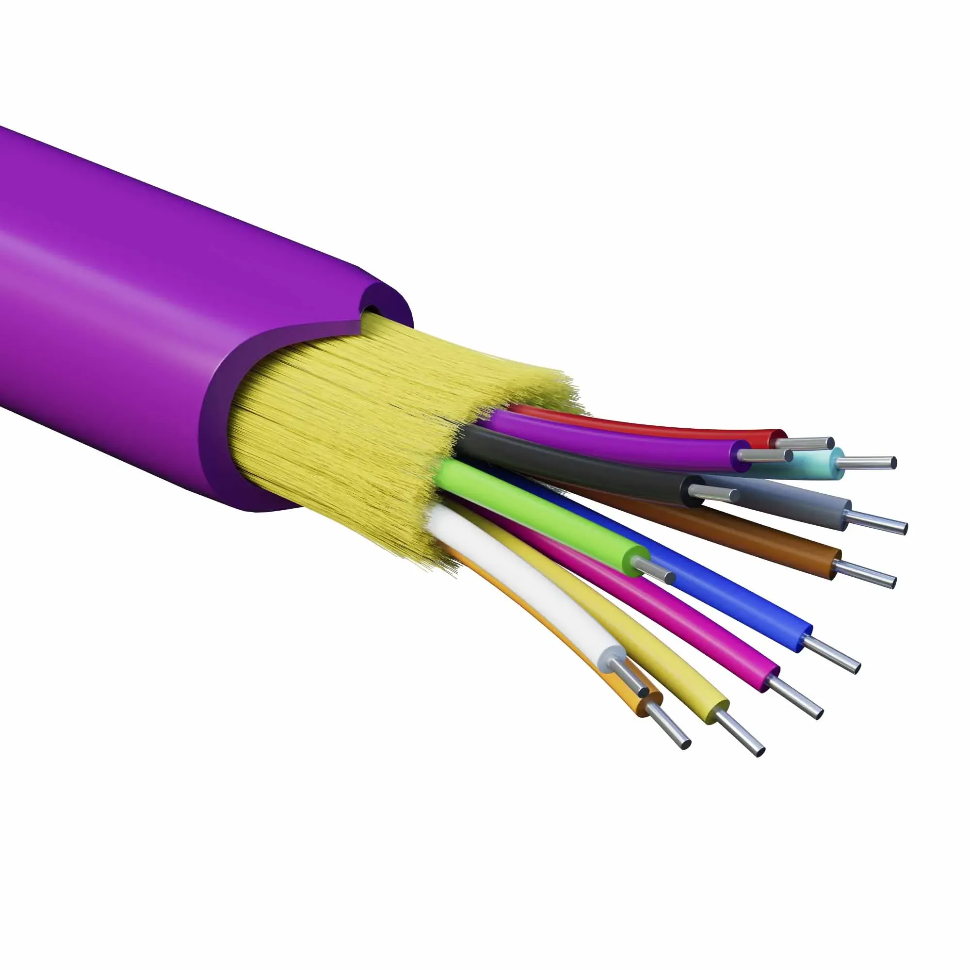 Кабель волоконно-оптический, распределительный, арамидные упрочняющие нити, для внутренней прокладки, нг(А)-HF, 12 ОВ, категорияOM4 (G.651.1) плотный буфер, 0,4 кН, барабан 2000 м