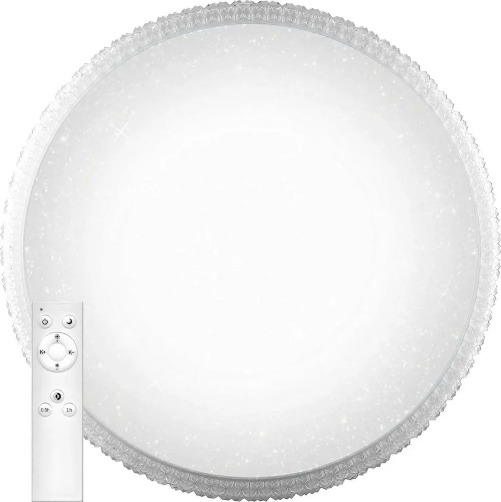 Светильник светодиодный ДБО-100w круглый матовый с эффектом Звездного неба регулировкой цветовой температуры 3000-6500К светового потока max 8500Лм и режима освещенности с пультом управления и таймером выключения FERON 29785