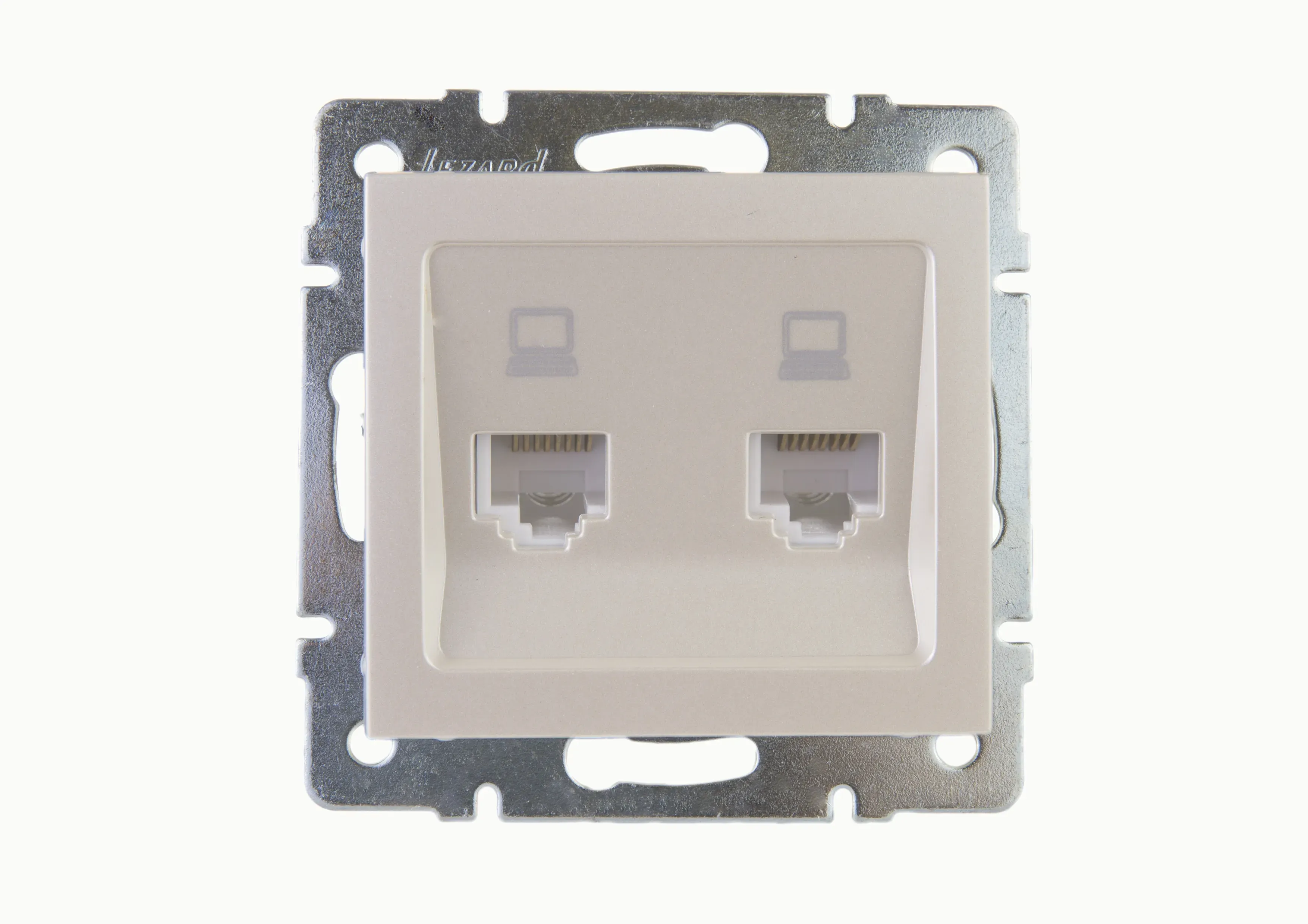 Розетка RAIN компьютерная двойная жемчужно-белый перламутр механизм Lezard 703-3088-141