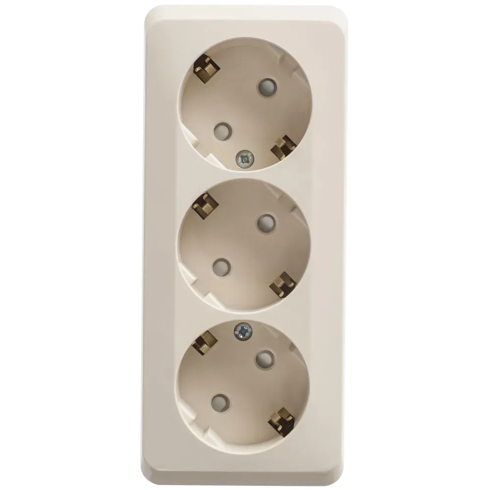 ЭТЮД Розетка тройная открытой установки с заземлением со шторками 16А 250B, кремовый SE (Потенциал) PA16-012K