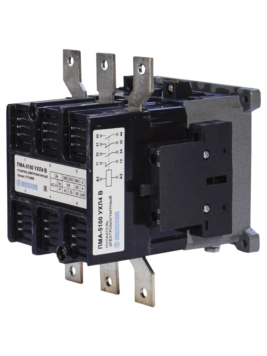 Пускатель электромагнитный ПМА-5100 УХЛ4 В, 220В, 2з+2р, 100А, нереверсивный, без реле, IP00 Электротехник ET010908