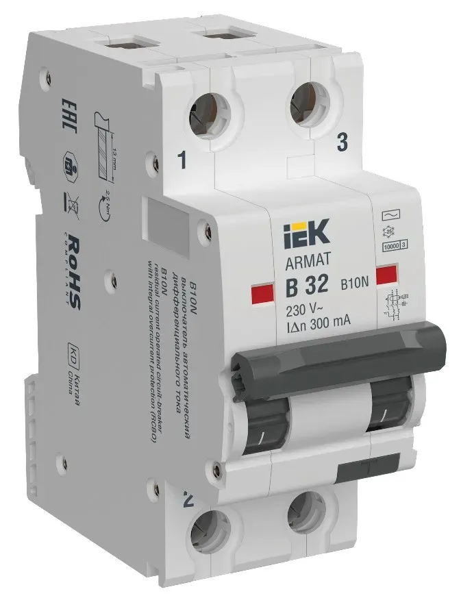 Armat автоматический выключатель дифференциального тока b10n 2p b32 300ма тип ac iek IEK AR-B10N-2-B032C300