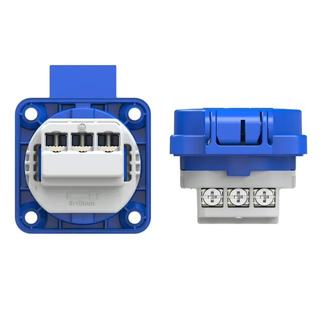 Розетка встраиваемая 16А/250V/2P+E/IP54 50x50 подкл. сзади синяя Alpenbox 00-00002583