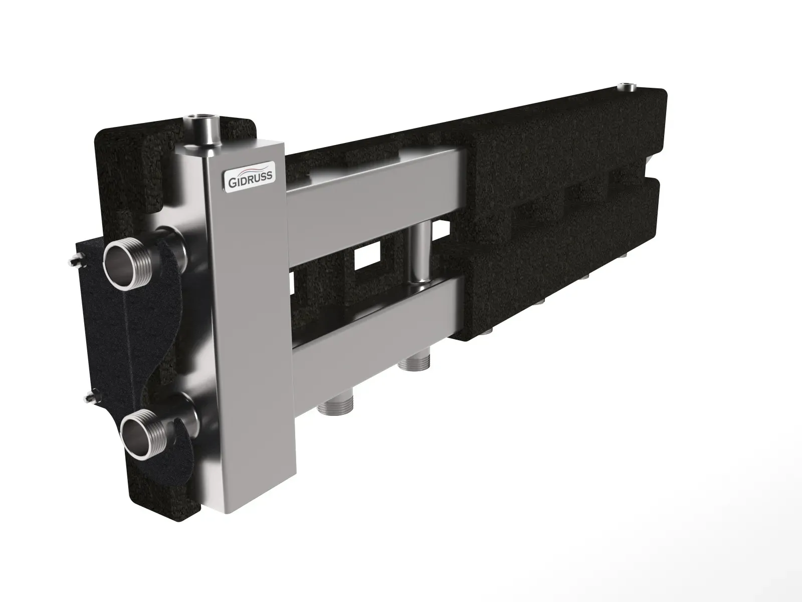 Коллектор с гидрострелкой BMSS-60-4D.EPP на 4 контура G 1' с термоизоляцией, до 60 кВт, нерж сталь Gidruss BM 60A3T 20