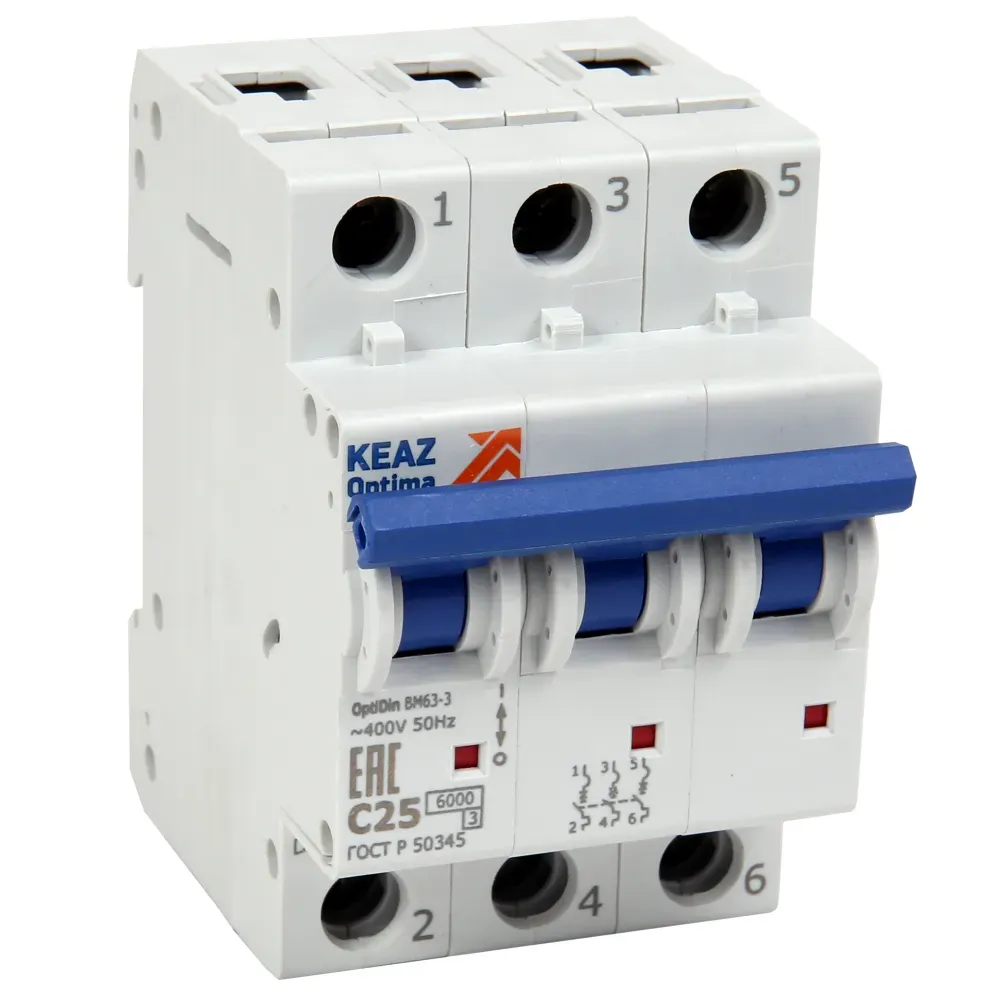 Выключатель автоматический трехполюсный 3а d 6ка ac optidin bm63-3d3-ухл3 КЭАЗ 260813
