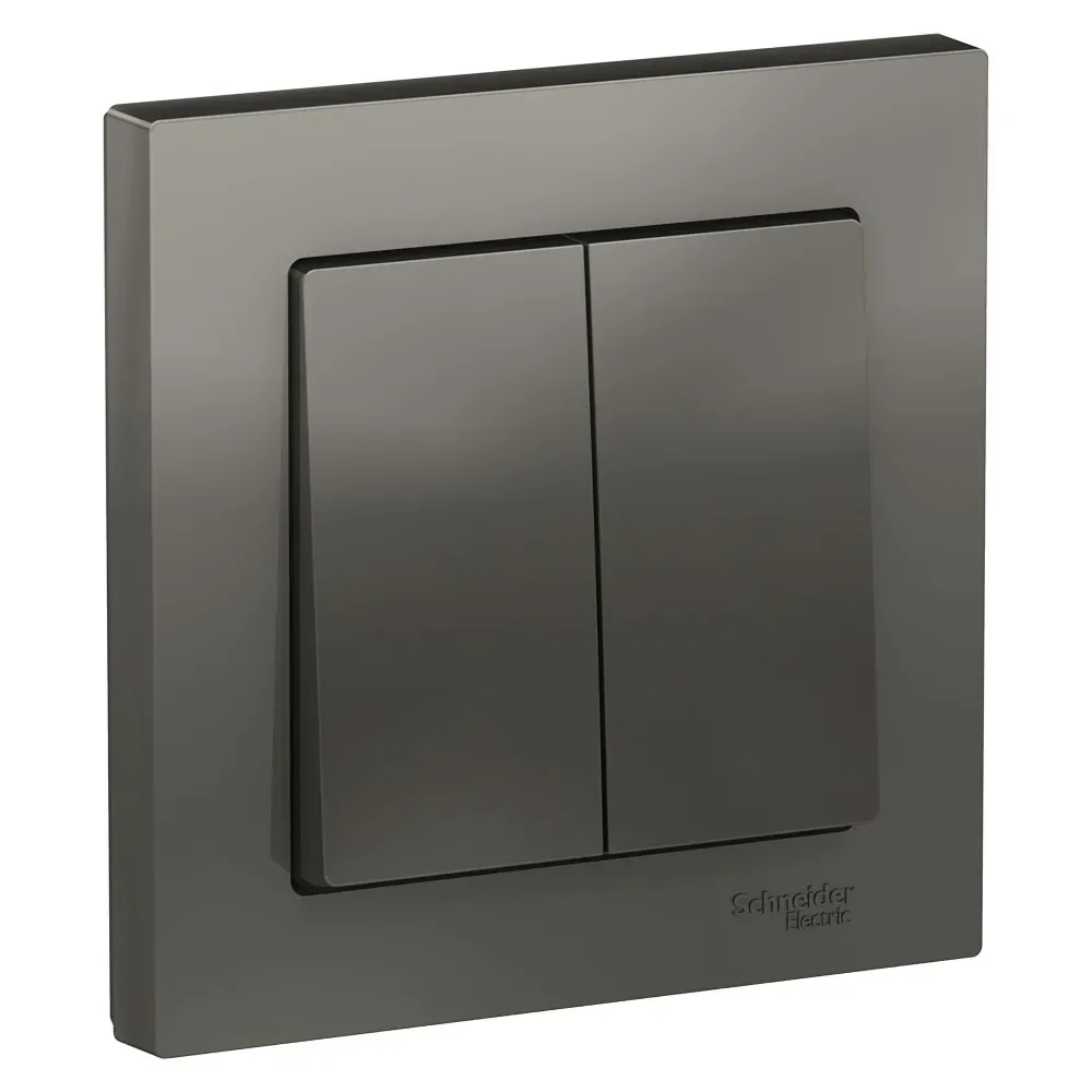 Выключатель двухклавишный ATLASDESIGN схема 5 10АХ в сборе сталь SE (Потенциал) ATN000952