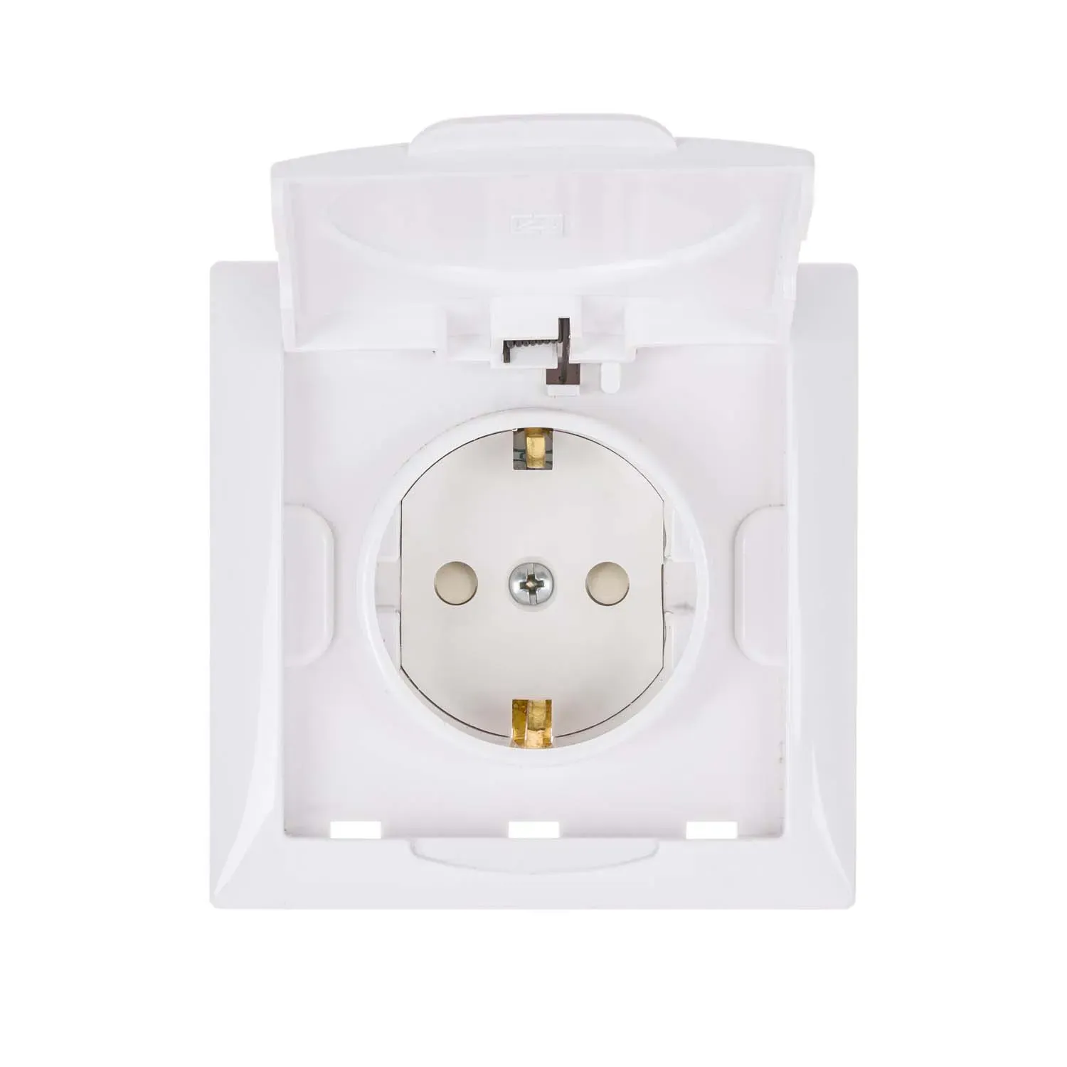 Мария розетка  одноместная  с заземлением , с з/ш с крыш. с/у IP44 в сборе, механизм Кунцево 110063