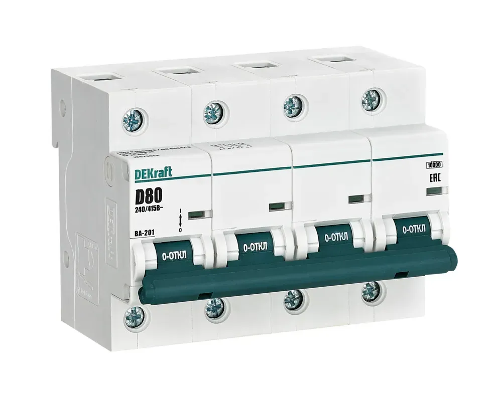 Выключатель автоматический четырехполюсный 80А D ВА-201 10кА SE (Dekraft) 13023DEK