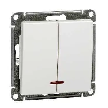 W59 Выключатель двухклавишный с подсв. 10АХ, механизм, белый SE (Потенциал) VS510-251-1-86